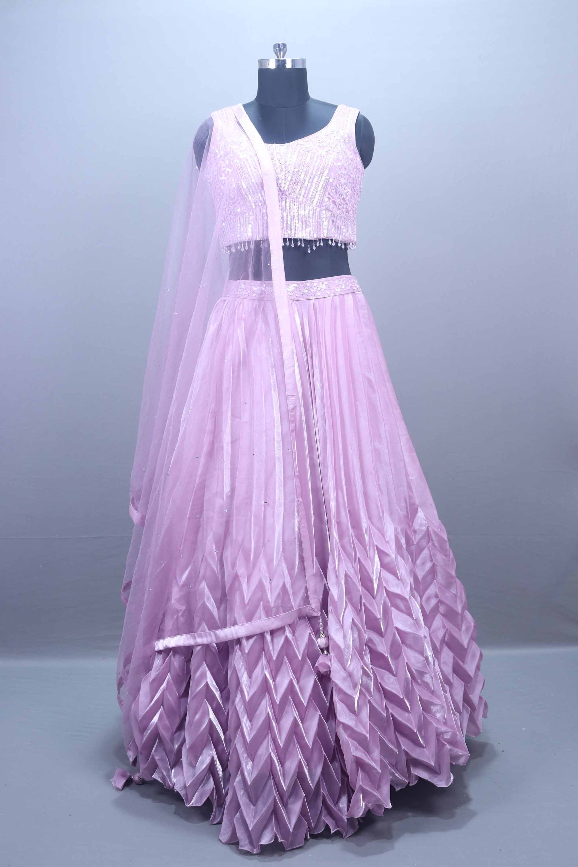 Onion Embroidered Silk Lehenga Choli with Net Dupatta