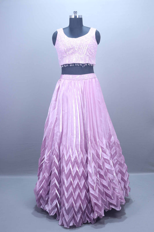 Onion Embroidered Silk Lehenga Choli with Net Dupatta