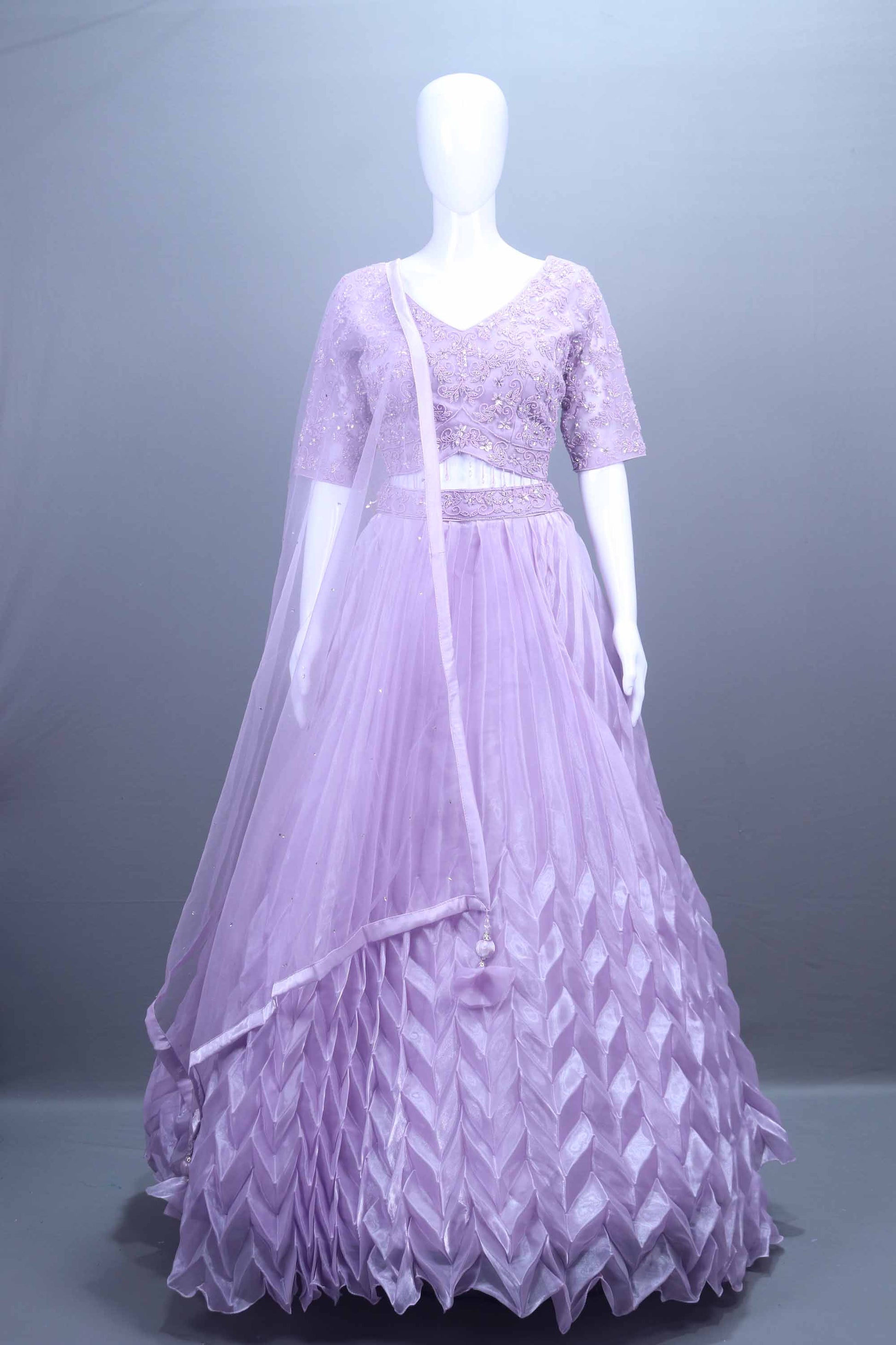 Lavender Embroidered Lehenga Choli with Net Dupatta