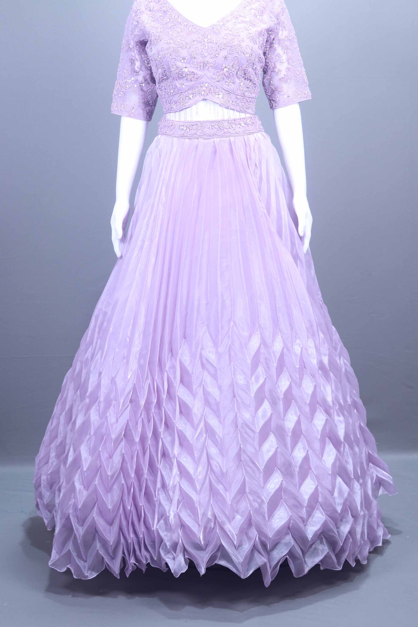Lavender Embroidered Lehenga Choli with Net Dupatta