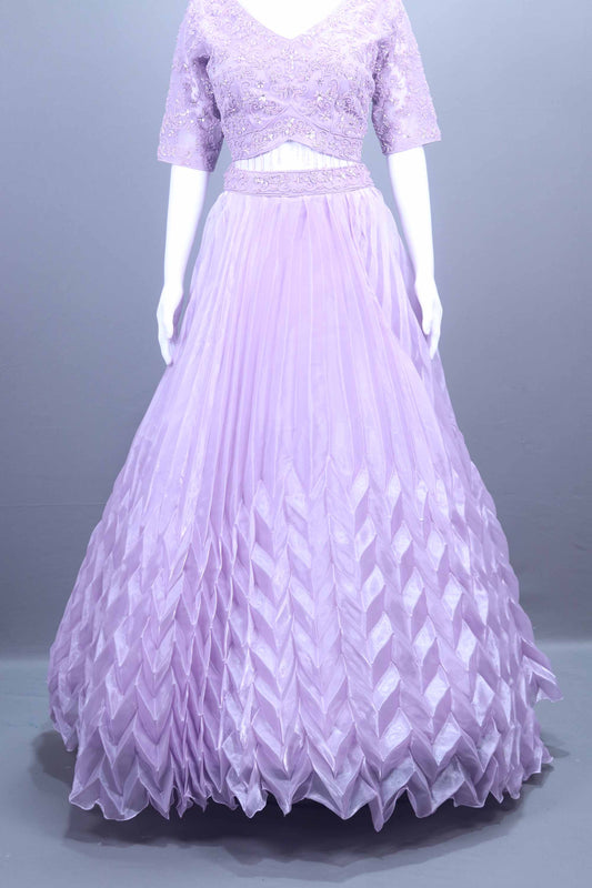 Lavender Embroidered Lehenga Choli with Net Dupatta