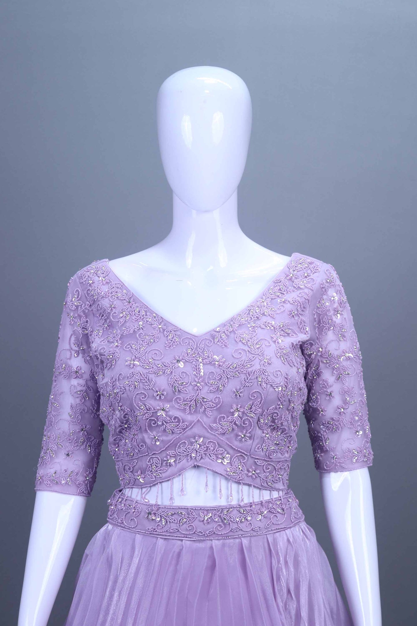 Lavender Embroidered Lehenga Choli with Net Dupatta