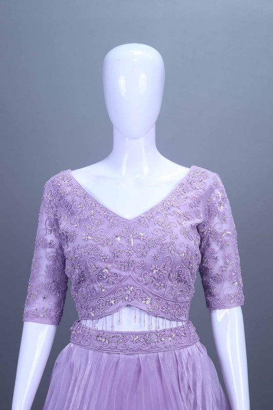 Lavender Embroidered Lehenga Choli with Net Dupatta