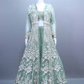 Designer Mint Green Embroidered Net Anarkali Gown Long Jacket 