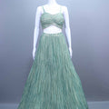 Designer Mint Green Embroidered Net Anarkali Gown Long Jacket