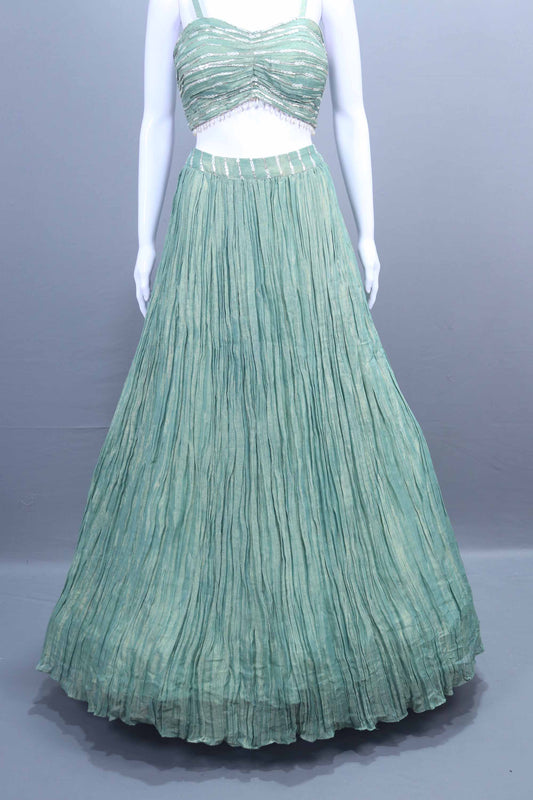 Designer Mint Green Embroidered Net Anarkali Gown Long Jacket