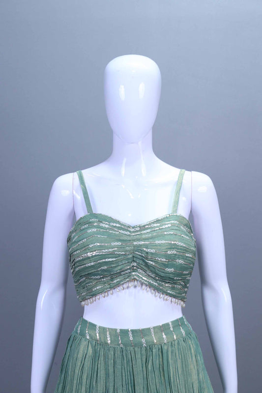 Designer Mint Green Embroidered Net Anarkali Gown Long Jacket