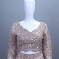 Beige Net Embroidered Pleated Lehenga Choli with Dupatta