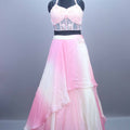 Stylish Pink Ombre Embroidered Lehenga Set  Halter Neck Blouse