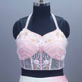Stylish Pink Ombre Embroidered Lehenga Set  Halter Neck Blouse