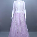 Pastel Lavender Embroidered Net Lehenga Set Crop Top and Cape Designer 