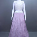 Pastel Lavender Embroidered Net Lehenga Set Crop Top and Cape Designer