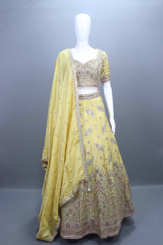 Yellow Embroidered Silk Lehenga Choli Designer Festive Wear