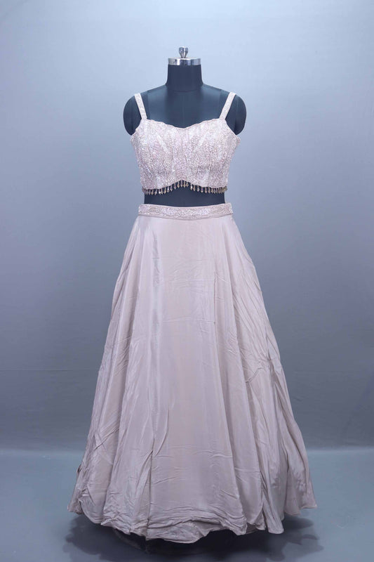 Beige Satin Embellished Lehenga Choli Designer Blouse