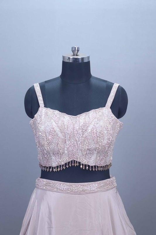 Beige Satin Embellished Lehenga Choli Designer Blouse