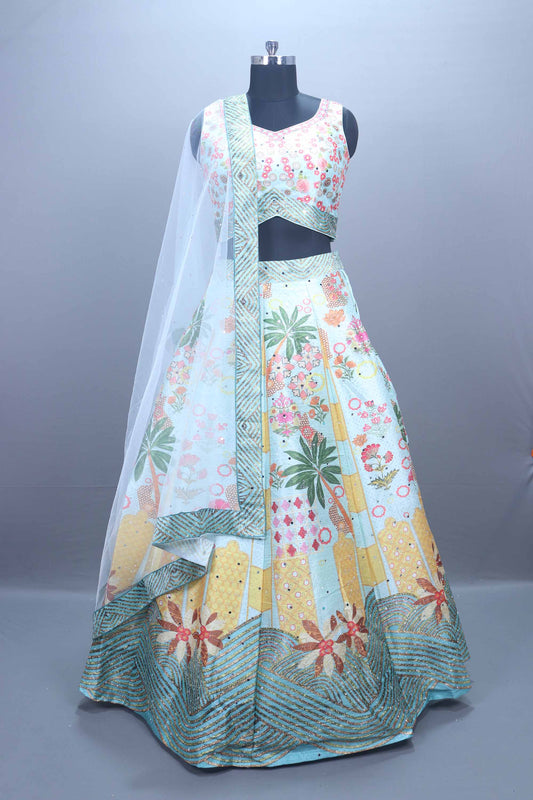 Designer Pastel Blue Lehenga Choli with Dupatta