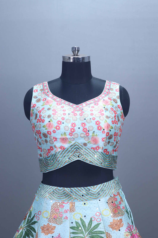 Designer Pastel Blue Lehenga Choli with Dupatta