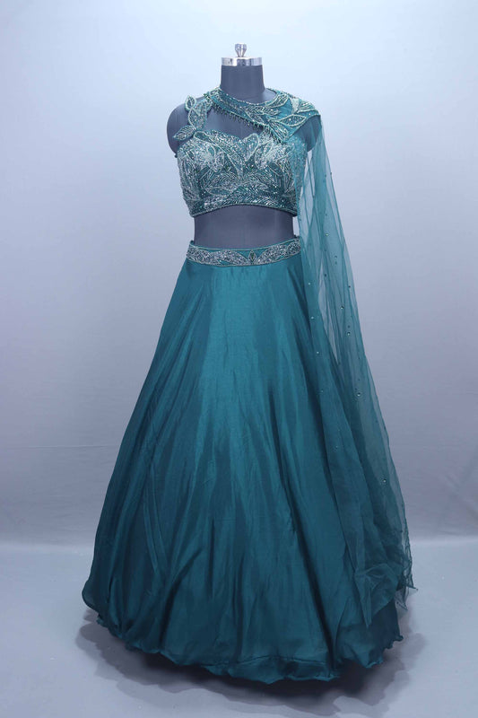 Green Embroidered Designer Lehenga Choli with Net Dupatta