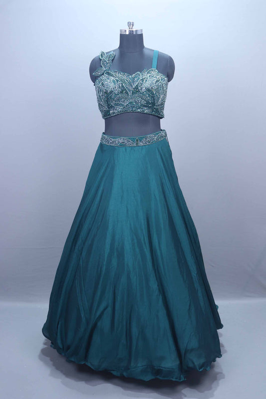 Green Embroidered Designer Lehenga Choli with Net Dupatta