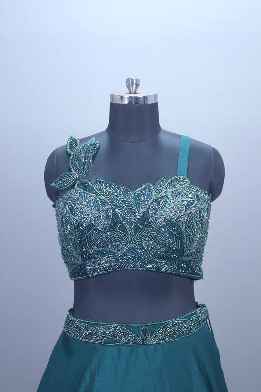 Green Embroidered Designer Lehenga Choli with Net Dupatta