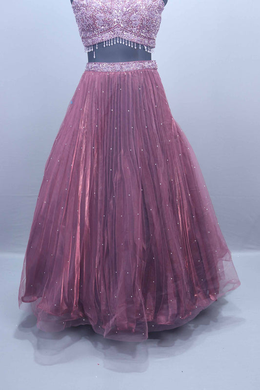 Wine Purple Embellished Net Designer Lehenga Choli with Dupatta