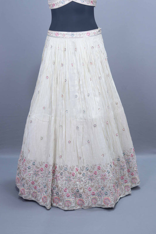 Ivory White Embroidered Silk Lehenga Choli with Dupatta