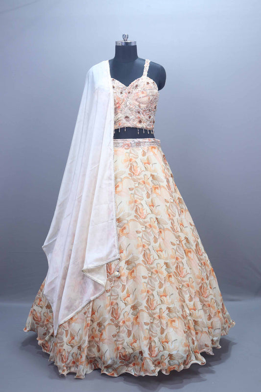 Peach Designer Lehenga Choli Embroidered Blouse and Dupatta