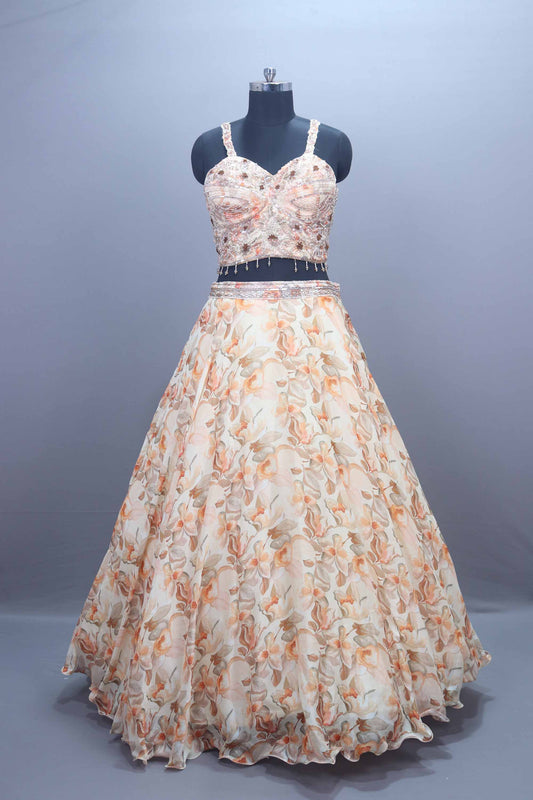 Peach Designer Lehenga Choli Embroidered Blouse and Dupatta