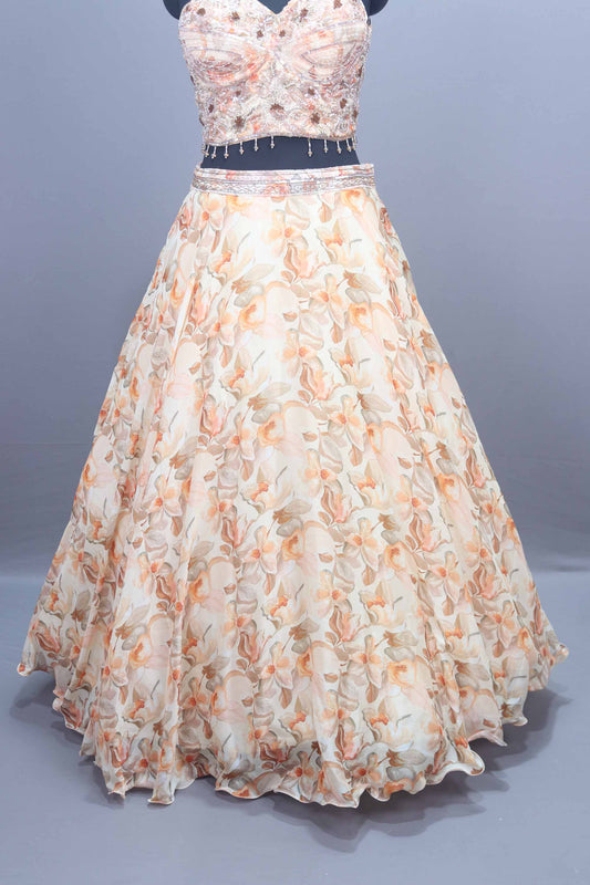 Peach Designer Lehenga Choli Embroidered Blouse and Dupatta