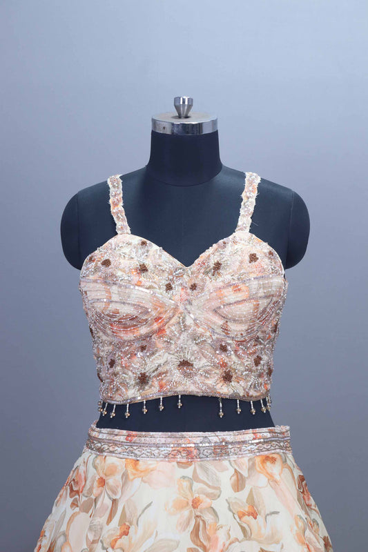 Peach Designer Lehenga Choli Embroidered Blouse and Dupatta