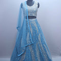 Sky Blue Mirror Work Designer Lehenga Choli with Net Dupatta