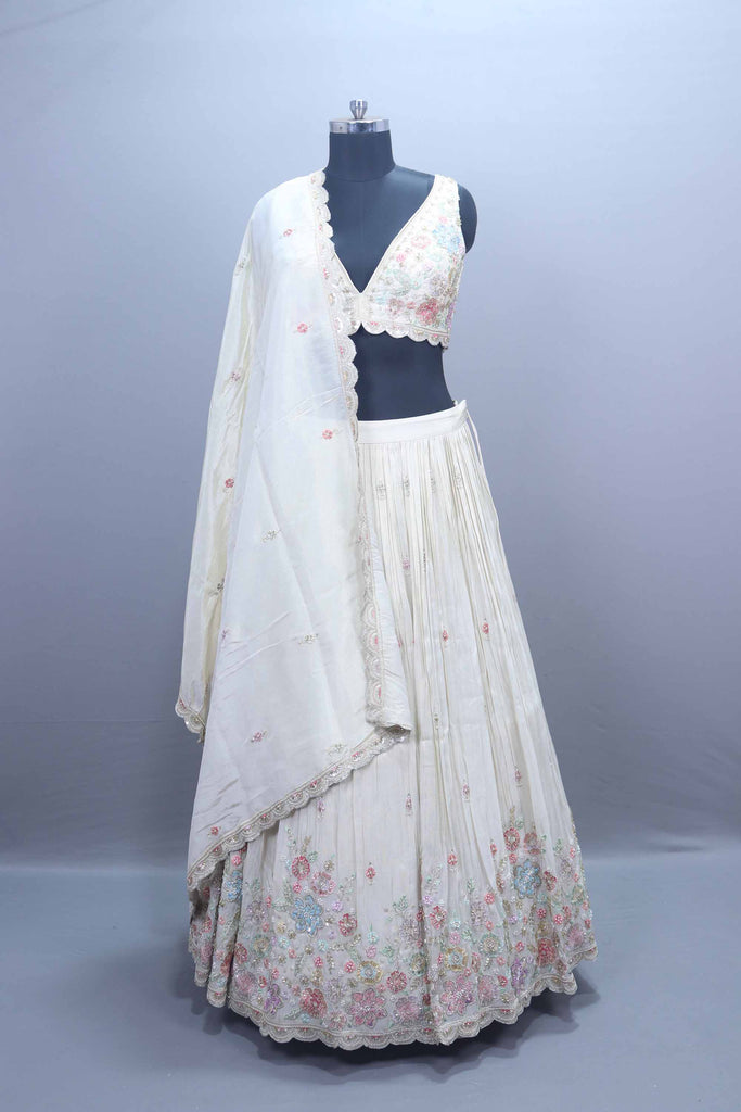 Elegant Off White Embroidered Lehenga Choli Festive Wear Lehenga