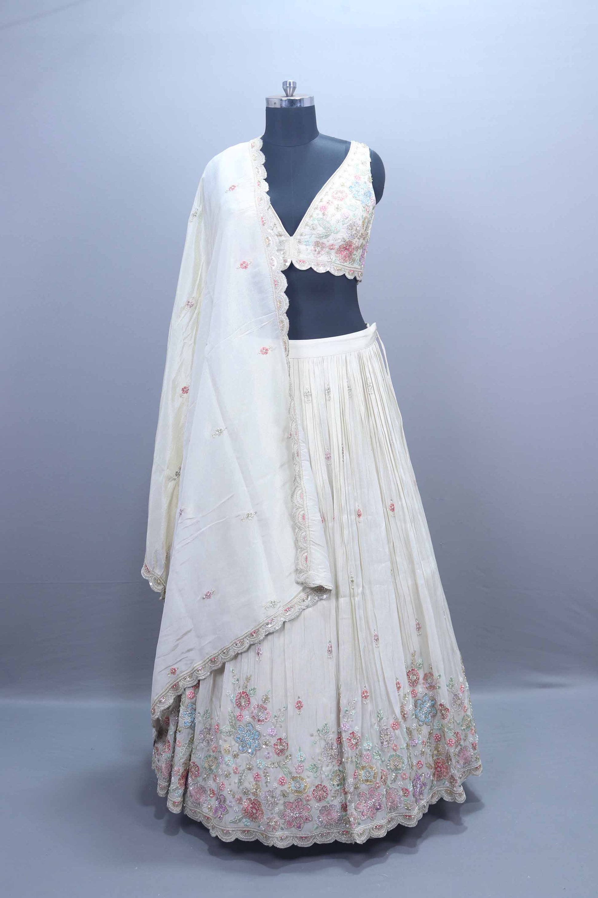Elegant Off White Embroidered Lehenga Choli Festive Wear Lehenga