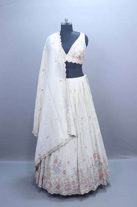 Elegant Off White Embroidered Lehenga Choli Festive Wear Lehenga