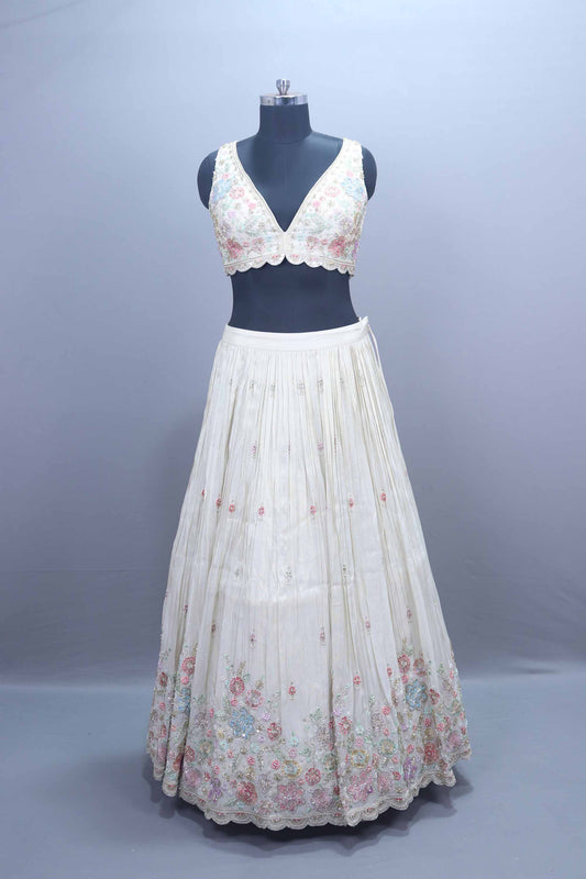 Elegant Off White Embroidered Lehenga Choli Festive Wear Lehenga