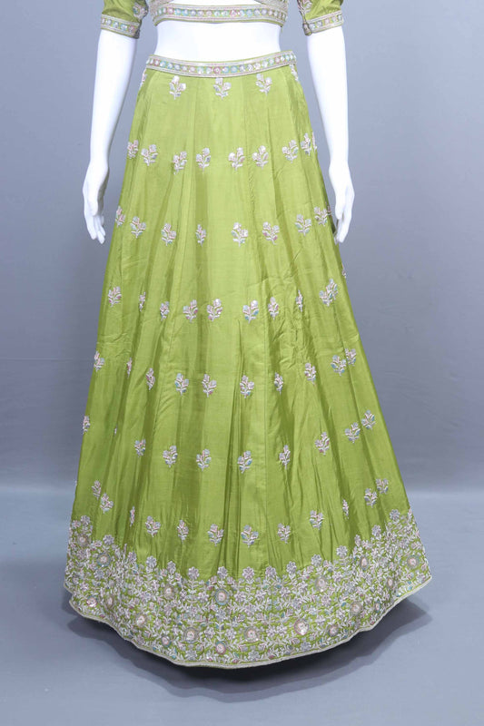 Olive Green Embroidered Silk Lehenga Choli with Dupatta