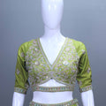 Olive Green Embroidered Silk Lehenga Choli with Dupatta