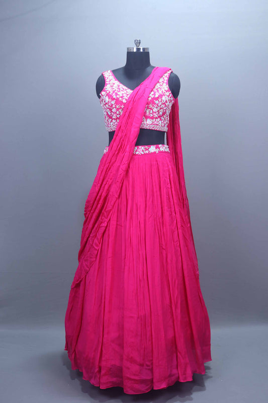 Hot Pink Designer Georgette Lehenga Choli with Dupatta 
