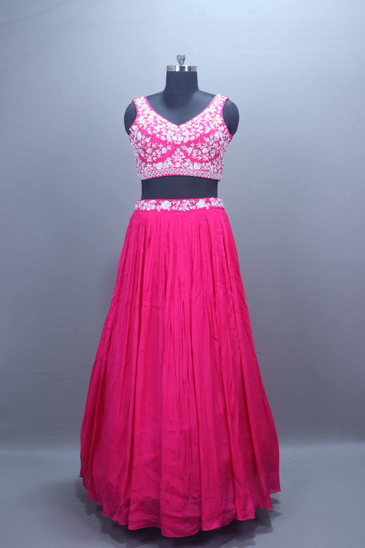 Hot Pink Designer Georgette Lehenga Choli with Dupatta