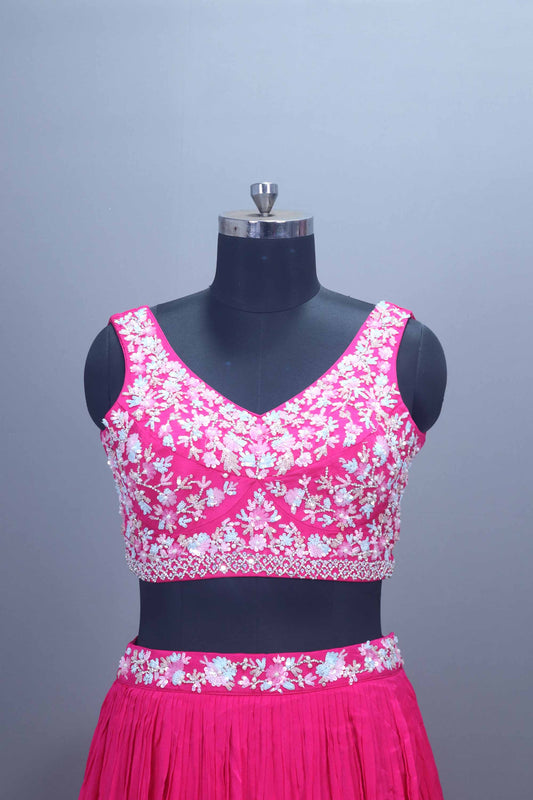 Hot Pink Designer Georgette Lehenga Choli with Dupatta