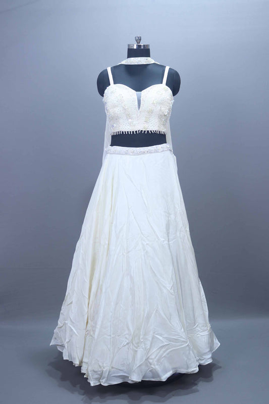 Elegant White Designer Georgette Lehenga Choli with Dupatta
