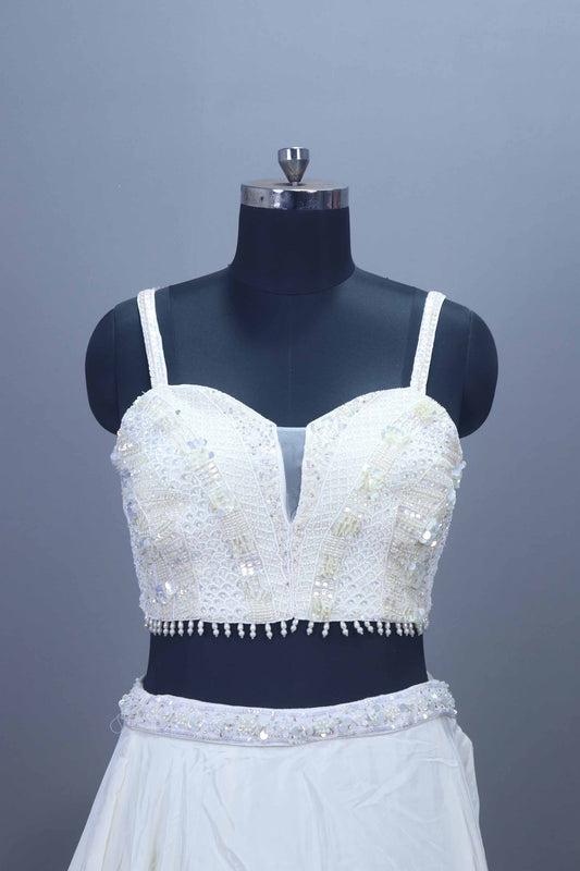 Elegant White Designer Georgette Lehenga Choli with Dupatta