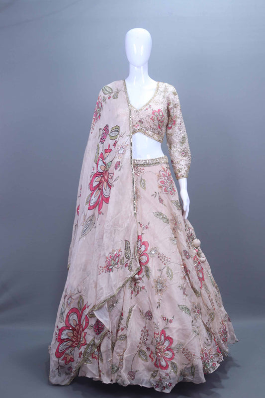 Pastel Pink Organza Lehenga Choli with Dupatta