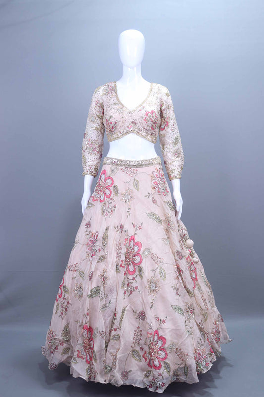 Pastel Pink Organza Lehenga Choli with Dupatta