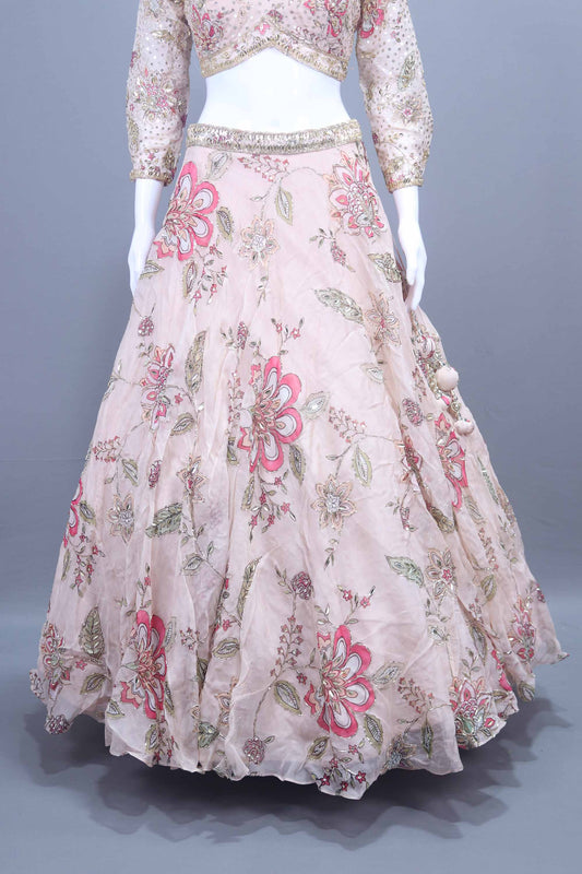 Pastel Pink Organza Lehenga Choli with Dupatta
