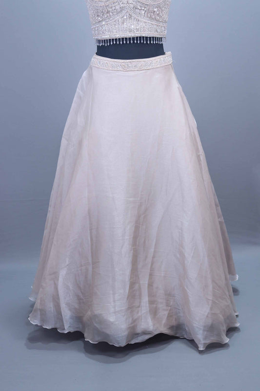 Ivory White Embellished Silk Lehenga Choli with Beaded Detailing