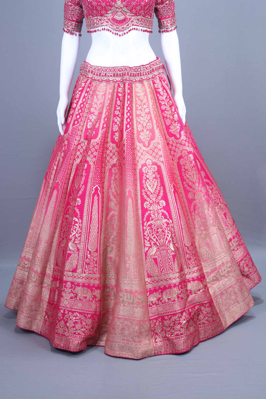 Hot Pink Banarasi Silk Embroidered Lehenga Choli with Dupatta