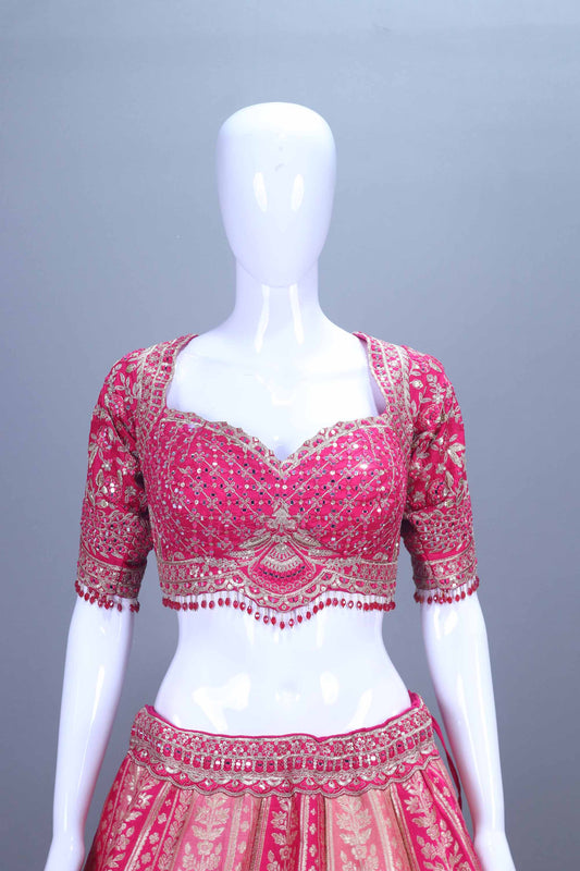 Hot Pink Banarasi Silk Embroidered Lehenga Choli with Dupatta