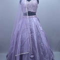 Lavender Mirror Work Organza Lehenga Choli with Dupatta