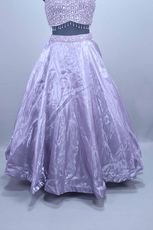 Lavender Mirror Work Organza Lehenga Choli with Dupatta